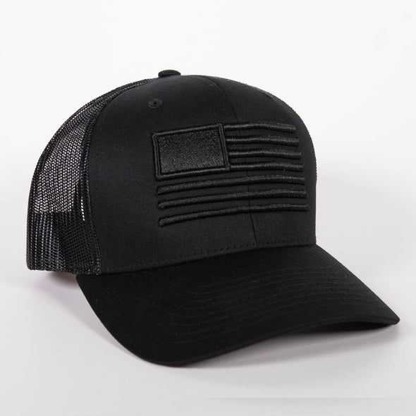 Embroidered American Flag Hat - Black/Black
