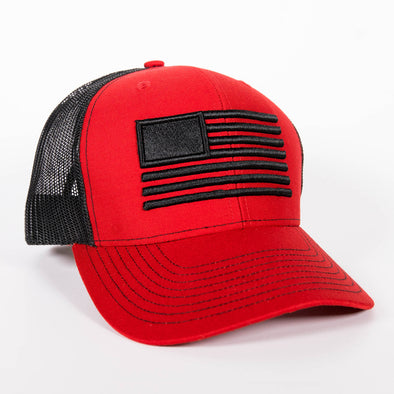 Embroidered American Flag Hat - Red/Black